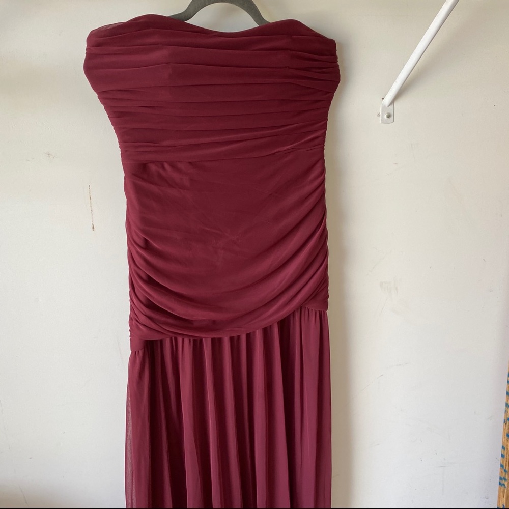 Long Fit and Flare Mesh Wine Bridesmaid Dress